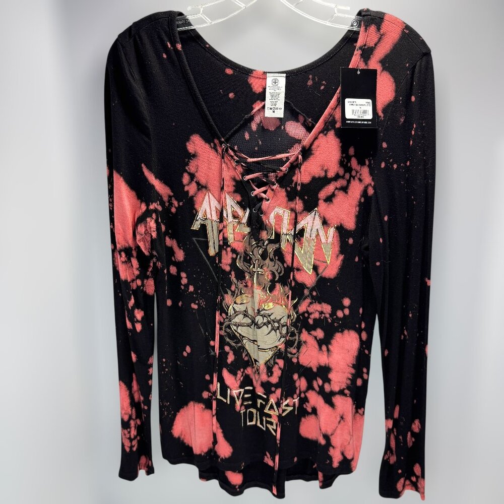 Affliction Live Fast Tour Bleach Tie Dye Lace-Up Long Sleeve Top